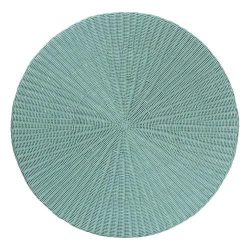 bali & pari Palm Scalloped Rattan Coffee Table - Handwoven Wicker Round Accent Table for Living Room Patio or Sunroom, Coastal Boho Style, White