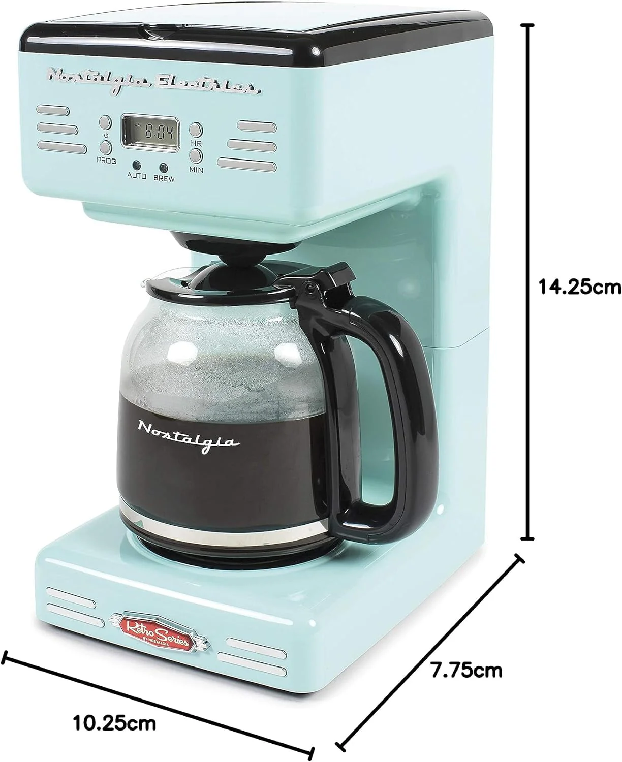 Nostalgia Retro Coffee Maker 12-Cup Programmable Vintage Coffee Machine, Aqua