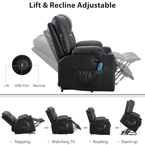 Bonzy Home Oversized Power Lift Recliner Chair for Elderly, Faux Leather Lift Chair with Heated and Massage