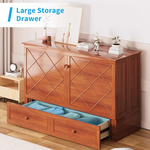 Mjkone Queen Murphy Bed Cabinet with Tri-Folding Mattress