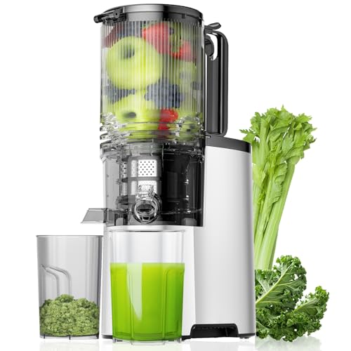 Cold Press Juicer, 5.8" Wide Feed Chute Juice Extractor Machine with 400W, High Juice Yield, Slow Masticating Juicer for Whole Vegetables & Fruits