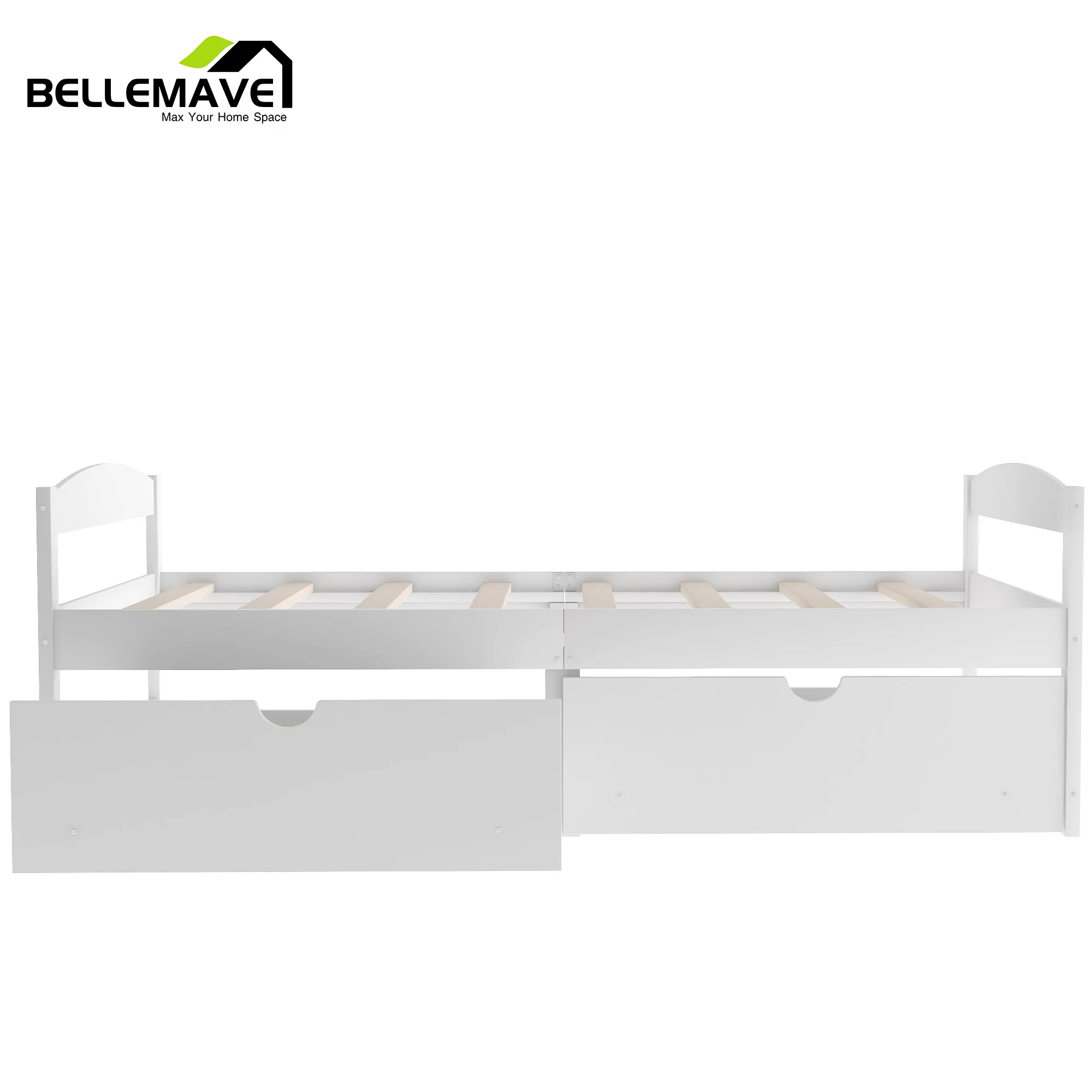 Bellemave White Twin Size Platform Bed with 2 Drawers for Bedroom Living Room, Wood Frame Twin Size Platform Bed Daybed with Slats