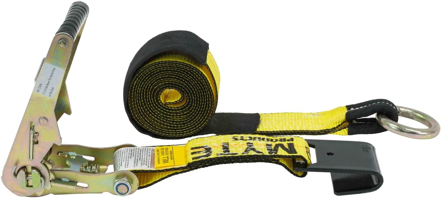 Mytee Products (4 Pack 2 x 14' Car Tie Down Lasso Ratchet Strap with Flat Hook - Tire Straps for Car Trailer - Wheel Straps for Hauling Cars