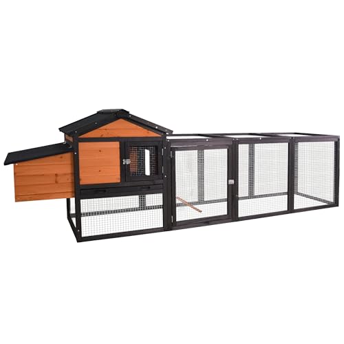 122" Large Chicken Coop with Run,Outdoor Chicken Run W/Nesting Box & Perch,Wooden Hen House W/Ramp & Sliding Trays