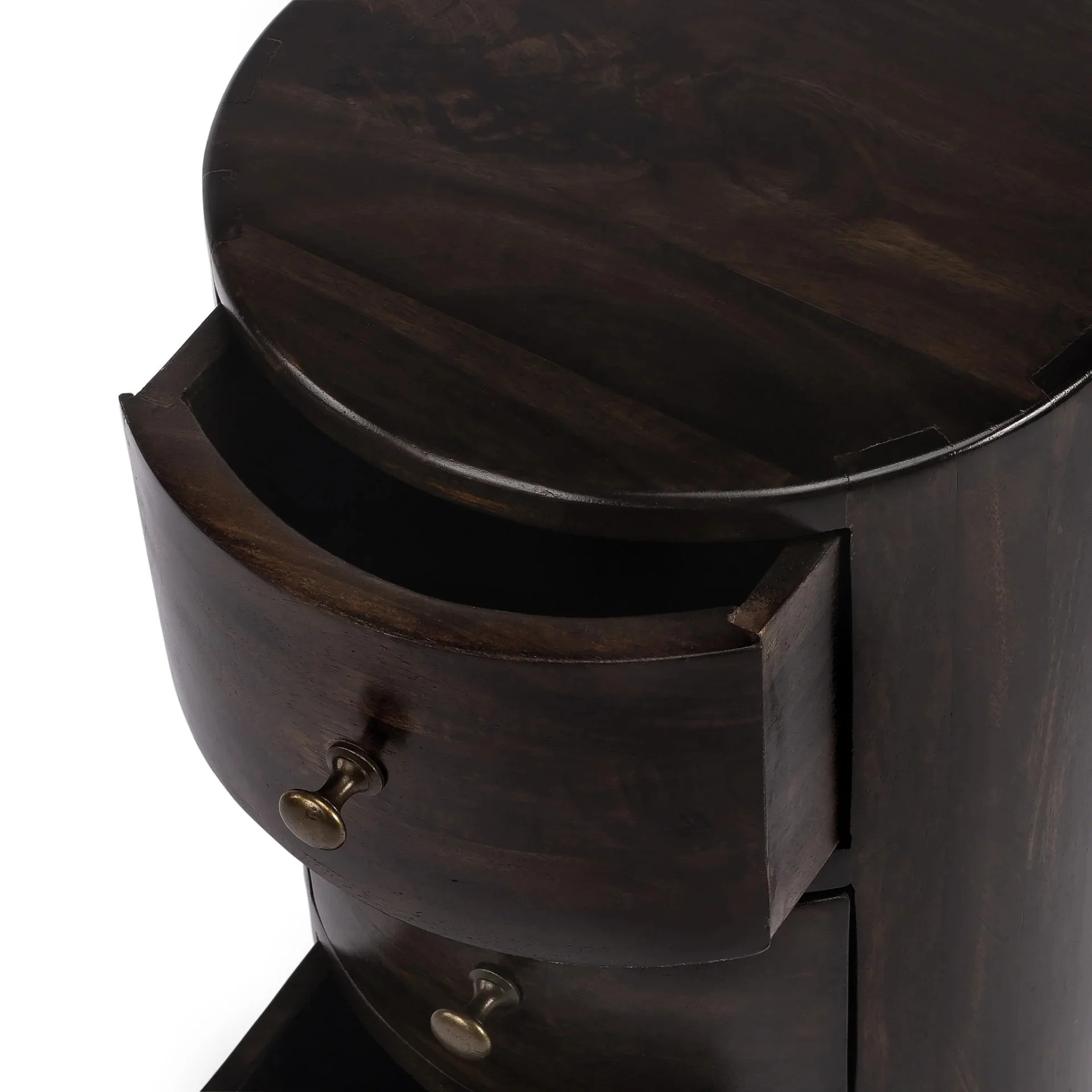 HomeRoots 476446 24 in. Chocolate Wood Round End Table with Four Drawers, Dark Brown