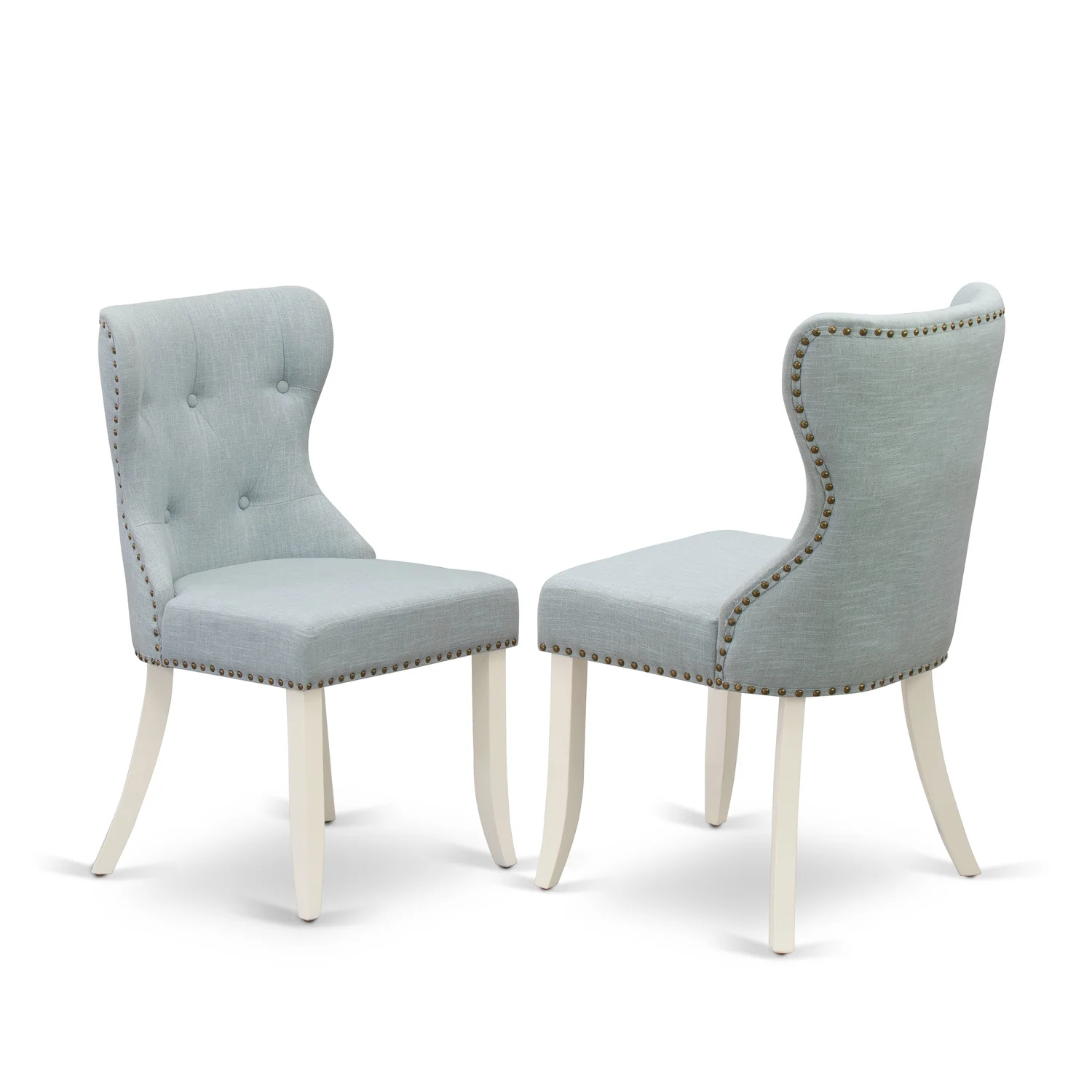 HomeStock Victorian Elegance Furniture- A Wooden Dining Table Set Of 4 Wonderful Dining Room Chairs With Fabric Baby Blue Color And A Gorgeous Wooden