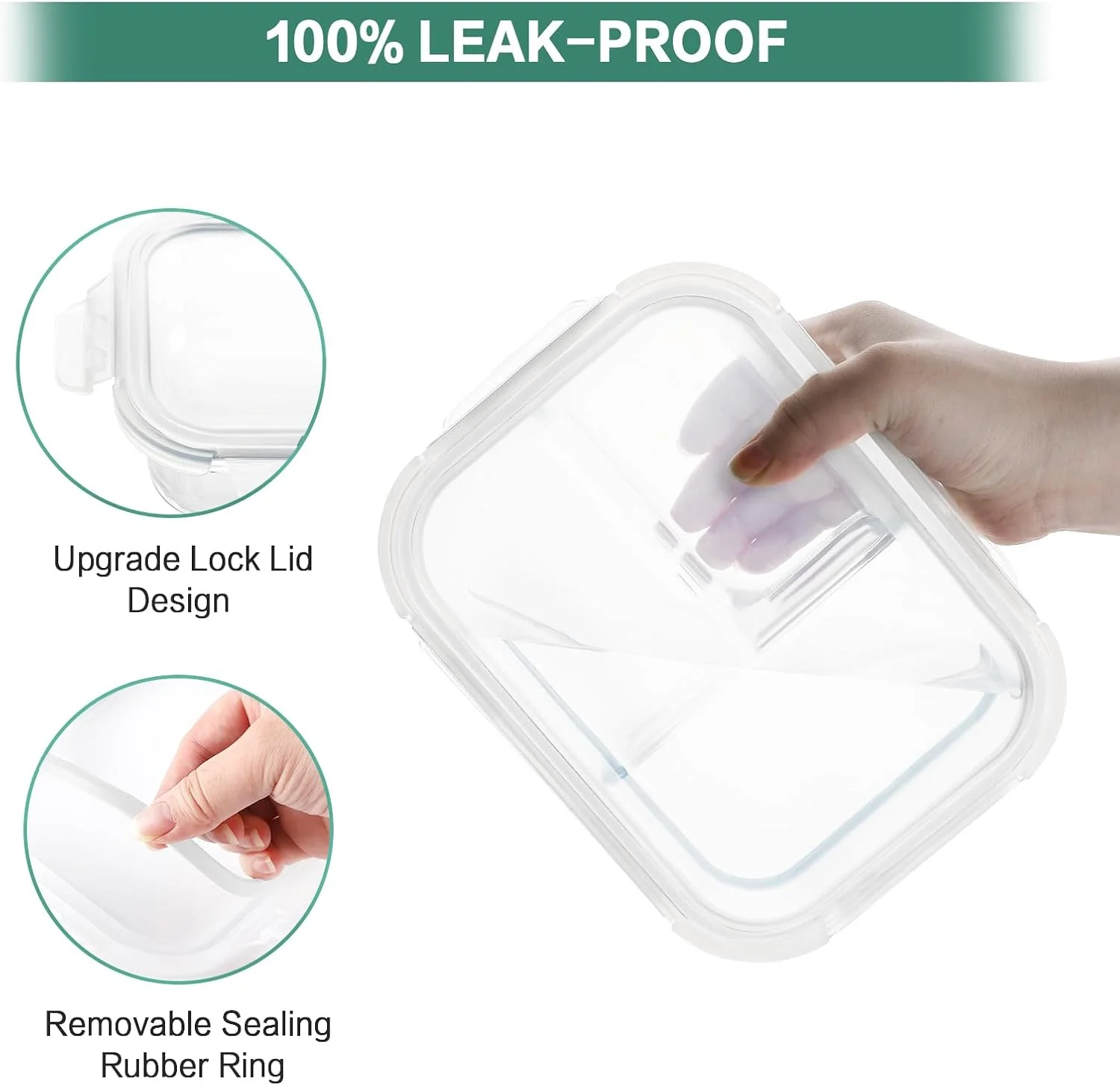 8 packs of 36 oz glass meal preparation container 3 compartments with lid, sealed lunch bento box