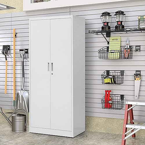 Metal Storage Cabinet, 72" H x 36" W x 18" D Locking Cabinet with Adjustable Shelves, Steel Storage Cabinets for Garage, Home, Office, Pantry (White)