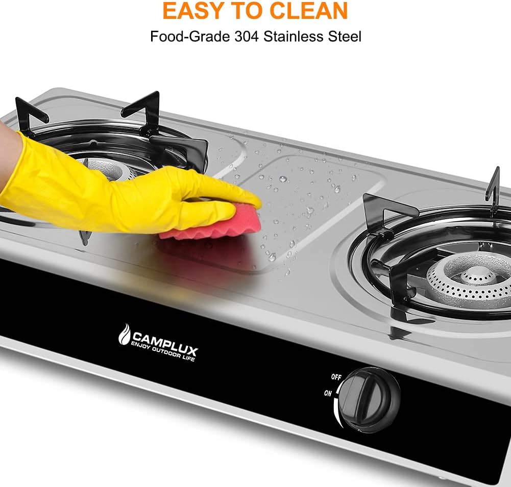 Camplux Camping Stove 2 Burners 19,600 BTU, Stainless Steel Gas Stove with Auto Ignition