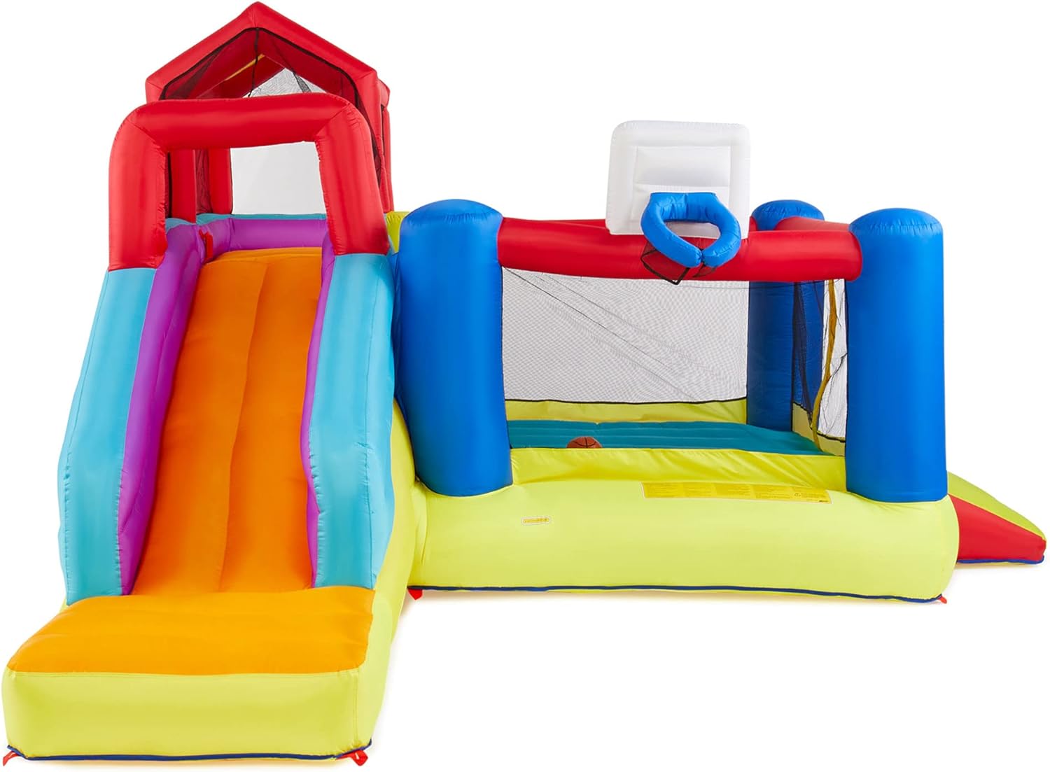 Banzai Climb ’N’ Bounce Bounce House with Slides, Basketball Hoops, Soccer Ball, and Blower