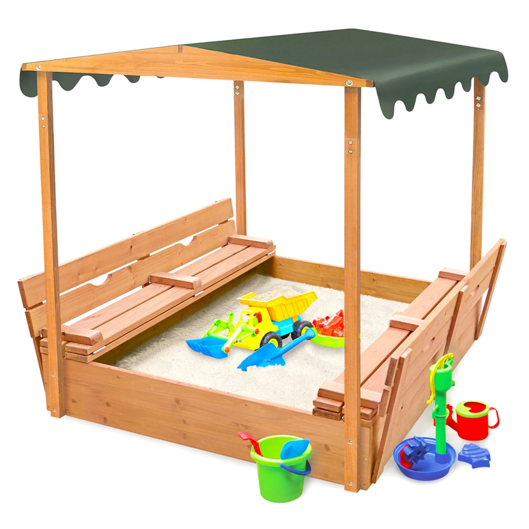 Badger Basket Covered Convertible Cedar Sandbox with Canopy and Two Bench Seats