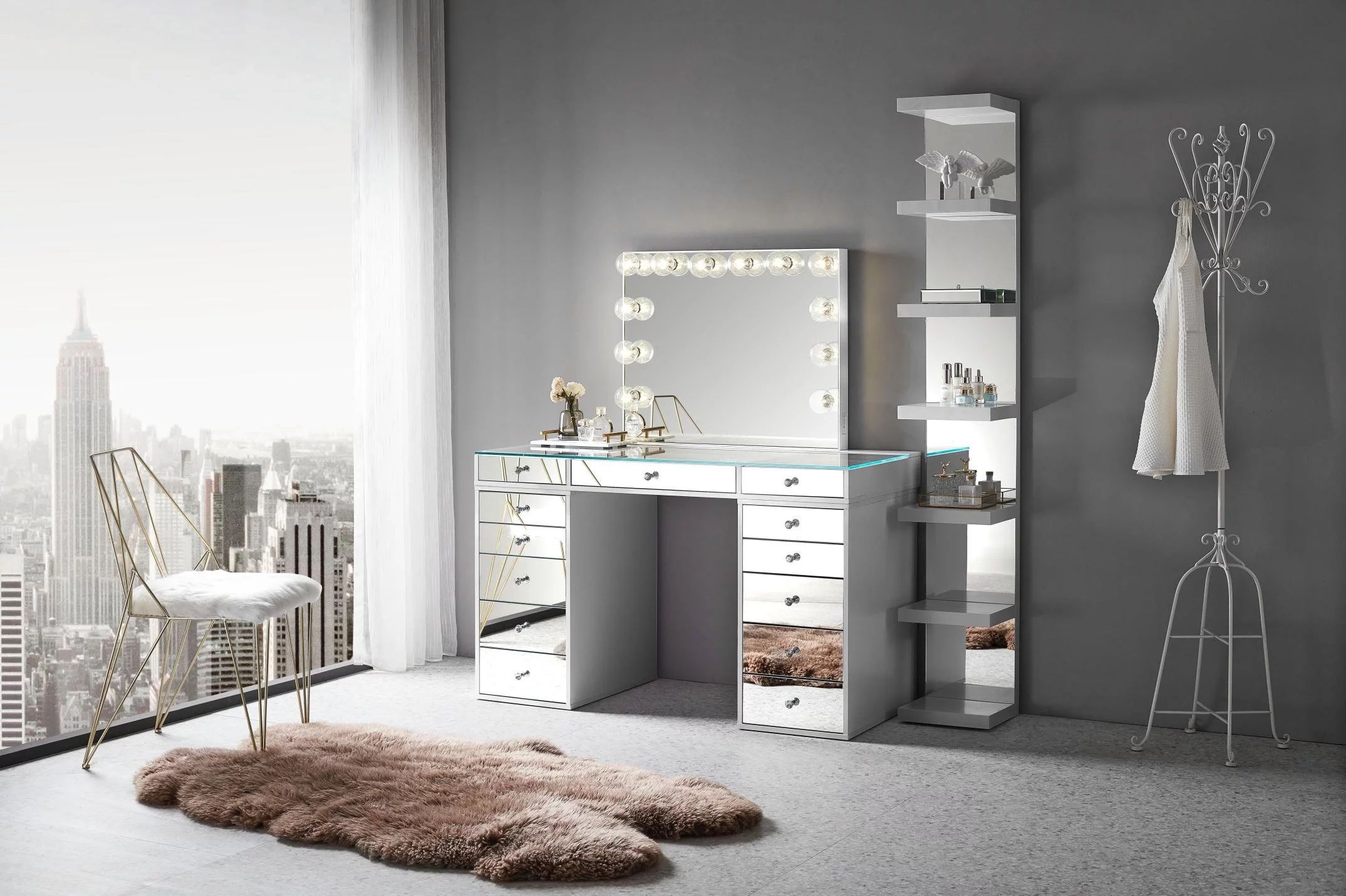 Impressions Vanity SlayStation 2.0 Mirrored Tabletop + 5 Drawer Units Bundle for Vanity Mirror & Make Up Storage