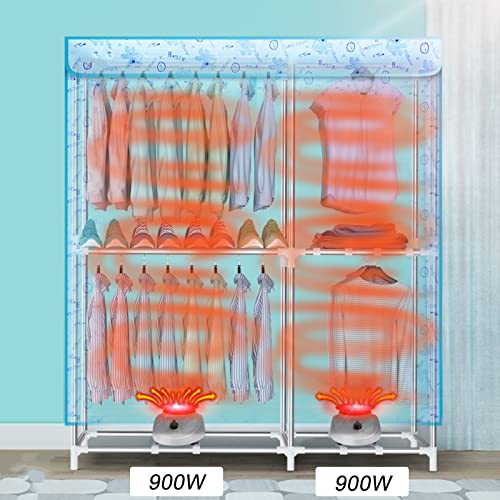 Indoor Electric Clothes Dryer Airer, Warm Air Drying Wardrobe, Soon Heated Clothes Drying Pod Cabinet - Dries Using Hot Air Fan (Color : 900W-Blue