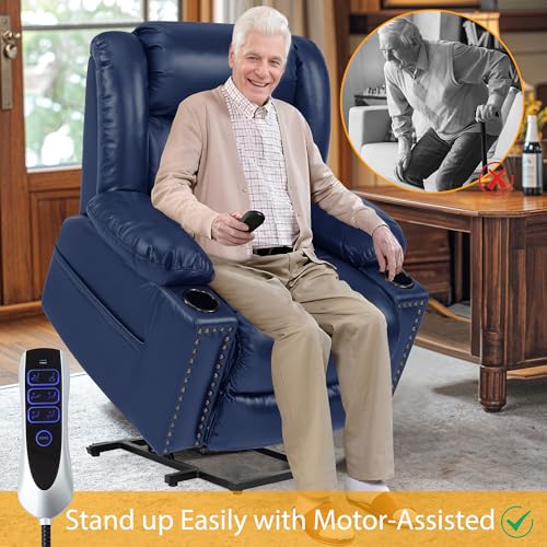 Triple Motor Large Power Lift Recliner Chair for Elderly with Heat and Massage, Lay Flat Lift Chairs for Seniors Infinite Position, Extended Footrest