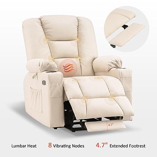 MCombo Small Power Lift Recliner Chair with Massage and Heat for Petite People, Cup Holders, USB Ports, Side Pockets, Faux Leather 7569 (Small