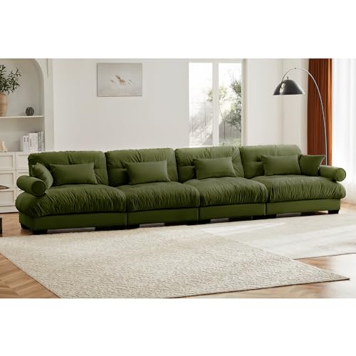 130" Modular Sectional Sofa,Velvet Upholstered Couches for Living Room,3 Seater Green Sofa Couch with Movable Ottoman