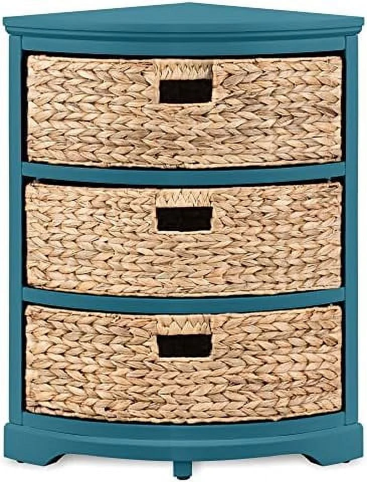 FDXCKJP Hampton Meadows 3 Tier X-Side End  Cabinet with 3 Wicker Baskets  Teal - Curated Treasures Market