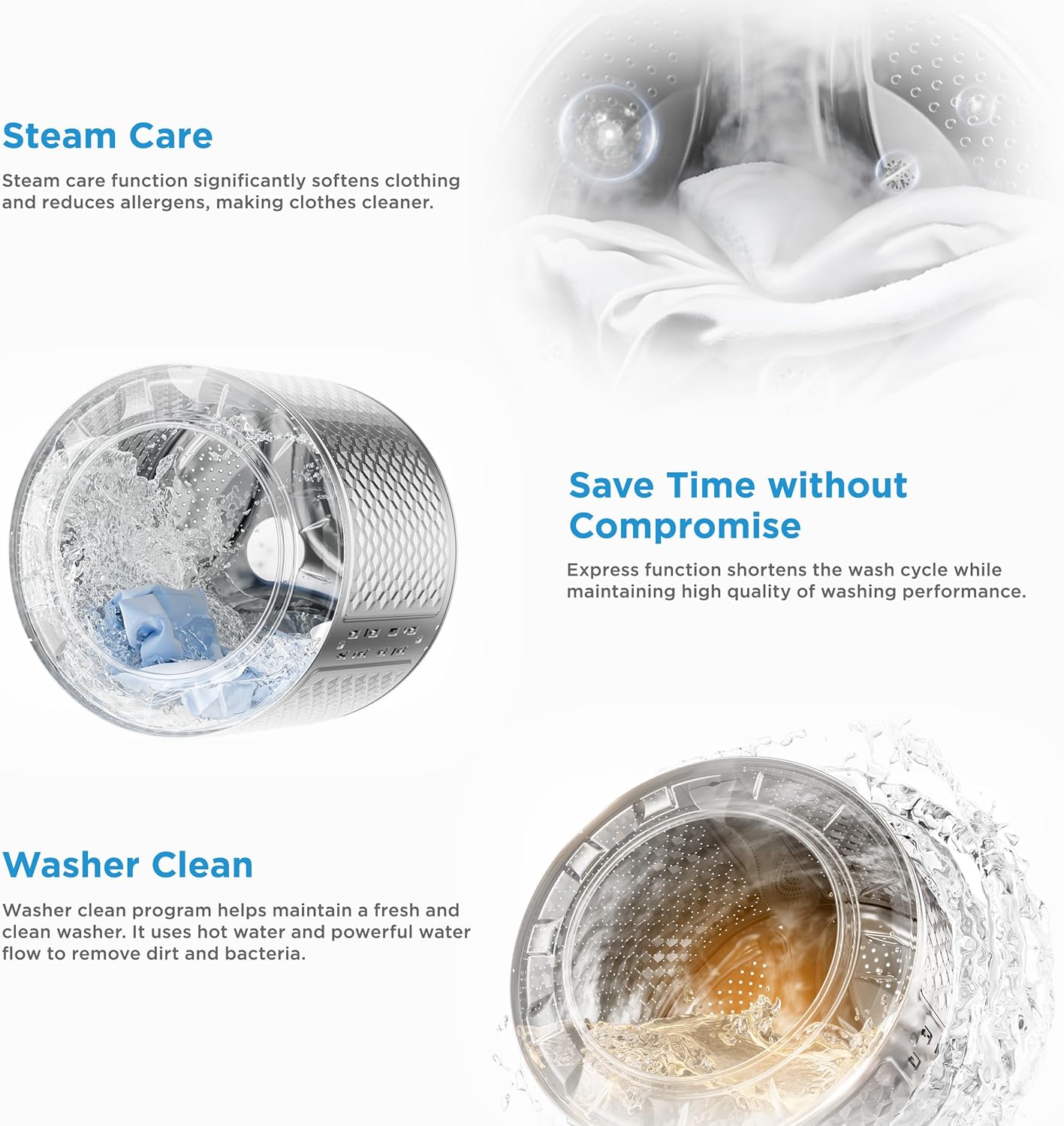 Midea 24 Inch Washer and Dryer Combo, All in One Washer and Dryer 2.7 cu.ft 26lbs, Ventless Washing Machine, Steam Care, Overnight Dry, 1400 RPM