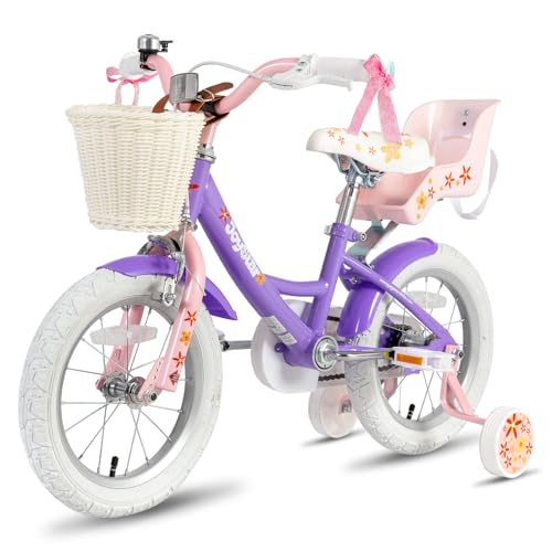 JOYSTAR Unicorn Kids Bike for Girls Ages 2-9 Years Old, 12 14 16 18 Inch Kids Bike with Training Wheels, Doll Seat, Streamers and Basket