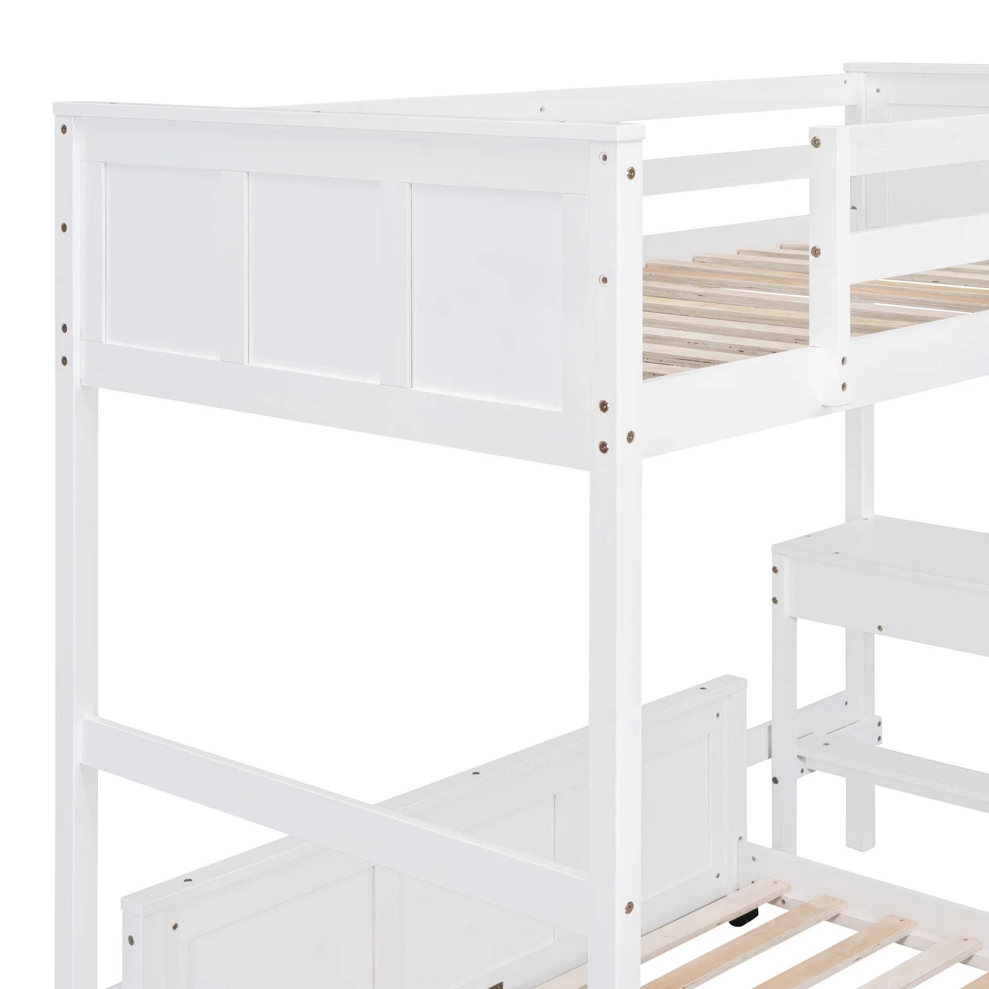 Bellemave Twin Over Full Bunk Bed with Desk and Storage Drawers, Solid Wood L-Shaped Loft Bunk Bed Frame for Kids Teens Adults (White)