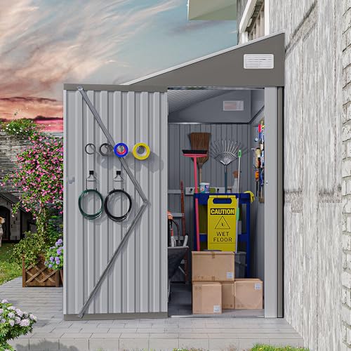 4×8 FT Outdoor Metal Storage Shed,Heavy-Duty Lean to Storage Shed with Floor Base,Garden Tool Metal Storage House W/Lockable Door and 2 Air Vents