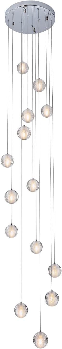 Modern Crystal Chandelier High Ceiling Long Raindrop Ceiling Light 7-Lights Large Foyer Chandelier for Staircase Living Room Entryway G4 Bulb H98.4 x