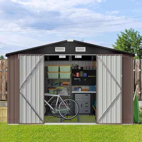 Aoxun 6.2x4 FT Shed Outdoor Storage Shed Metal Garden Shed with Lockable Doors & Slooping Roof Tool Shed Bike Shed for Backyard, Patio