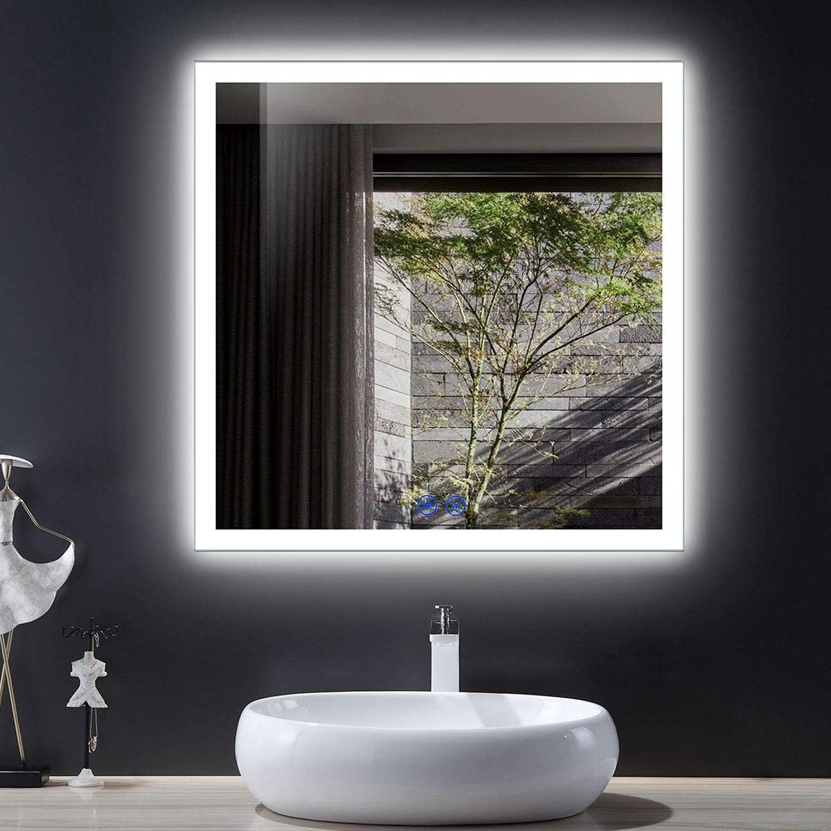Dimmable LED Bathroom Mirror with Anti-Fog Function, 36x28 in Vertical & Horizontal Mount Illuminated Mirror with Touch Button, CRI>90