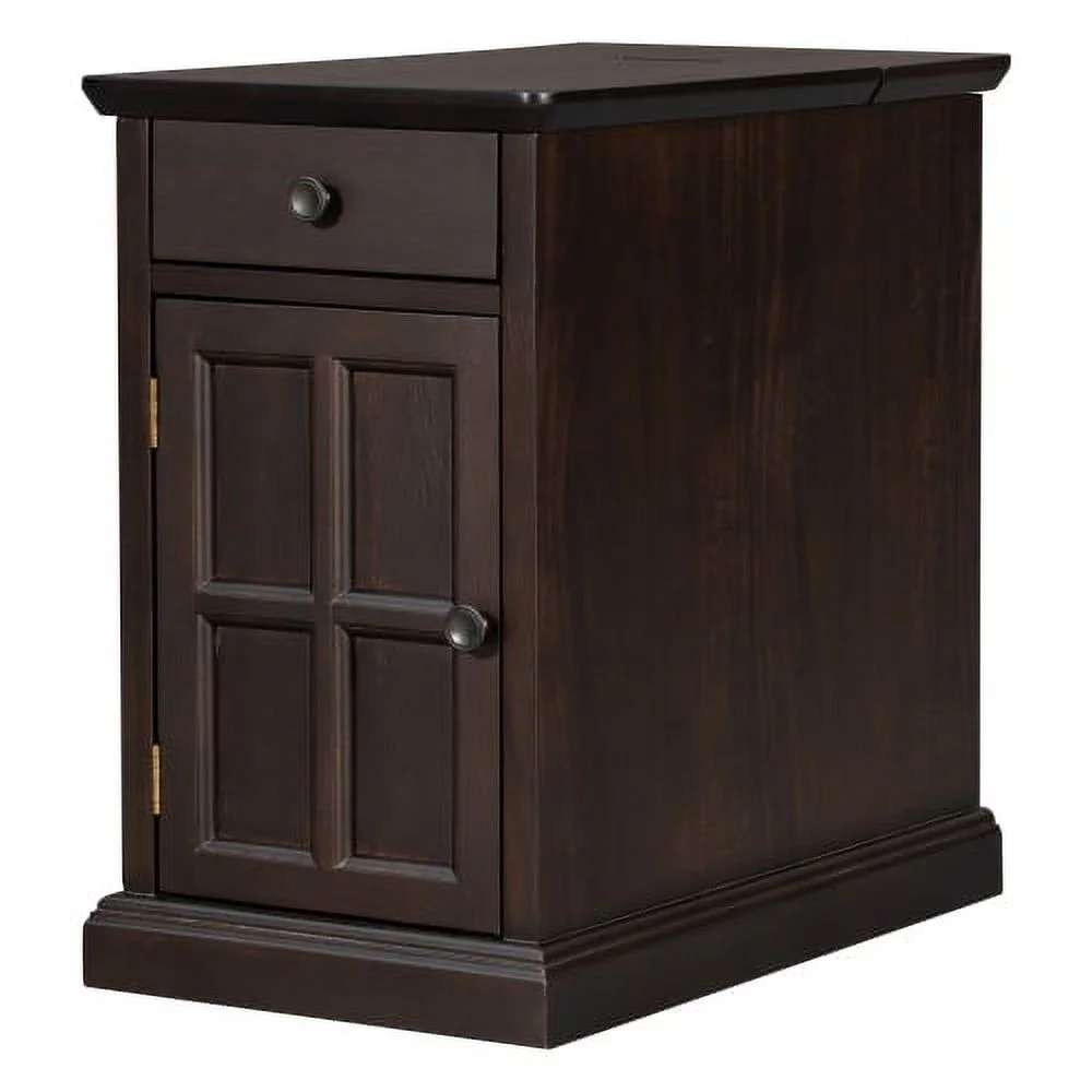 Churanty Vintage End Table with USB Ports Drawer and Cup Holders, Sofa Side Table Bedside Nightstand Narrow Table for Living Room Bedroom