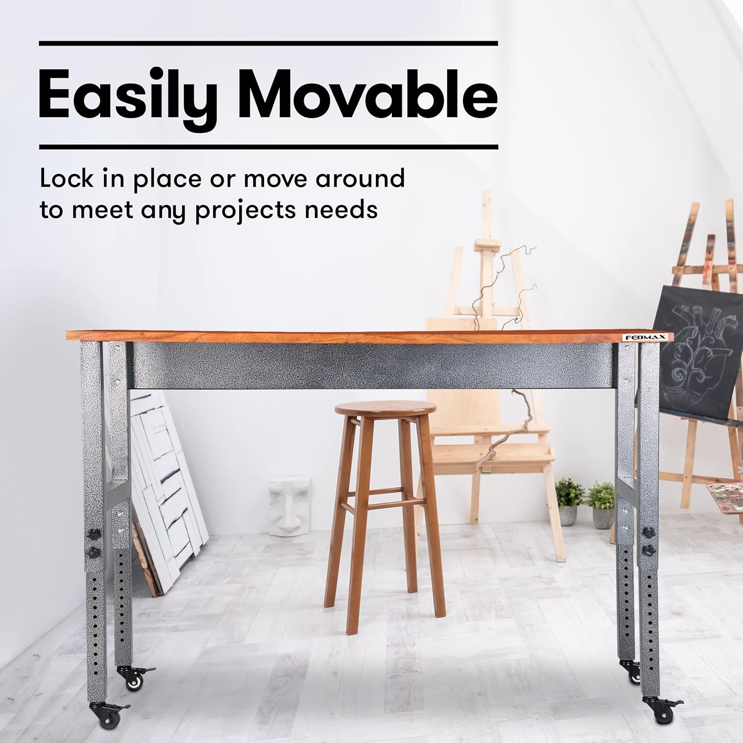 Fedmax Workbench - 61 Wide Rolling Workbenches for Garage - Workshop Tool Bench, Kitchen Work Table, Home Office Desk, Arts & Crafts Station