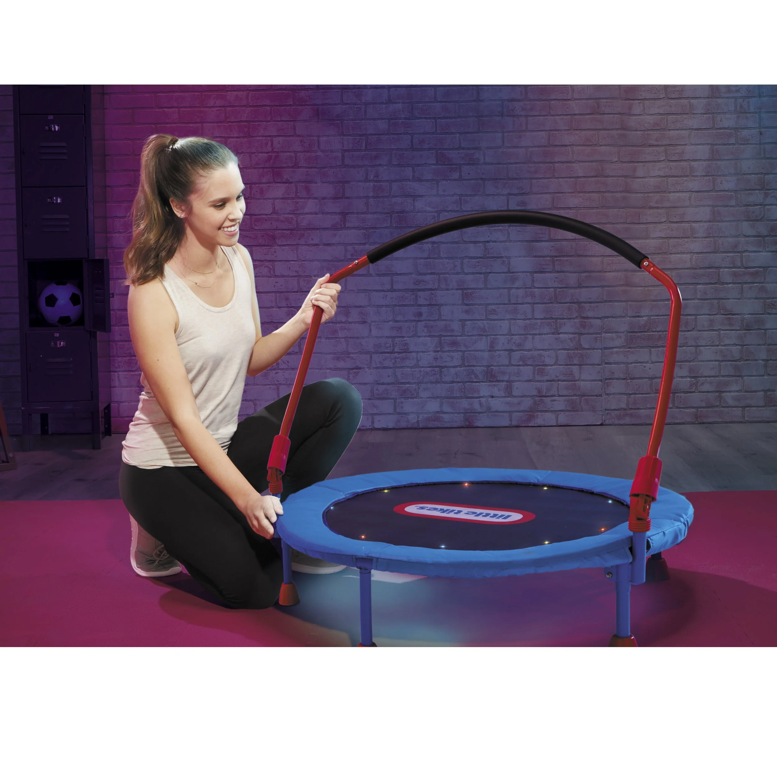 Little Tikes Light-Up 3' Kids Trampoline LED Lights and Folding Padded Handle for Safety and Easy Storage