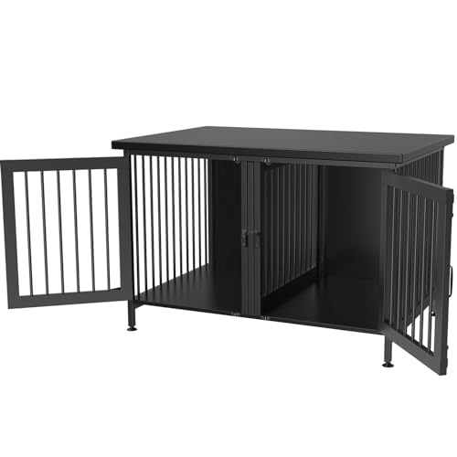 GDLF Double Dog Crate with Divider for 2 Small or 1 Dog, Furniture Style Kennel Indoor Cage with Removable Panel (Int.dims:36.2”Wx24.5”Dx21”H), Black