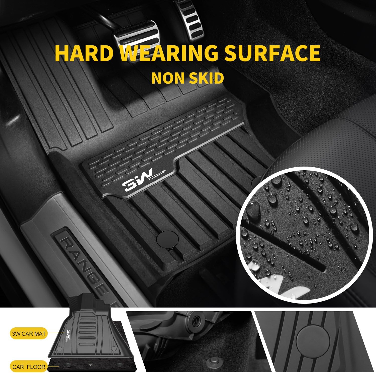 3W Floor Mats Compatible for Range Rover Velar 2017-2022 TPE All Weather Custom Fit Floor Liner for Range Rover Velar1st and 2nd Row Full Set