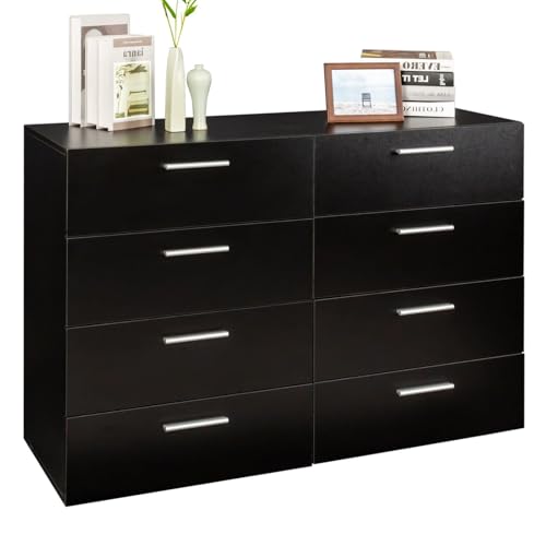 6 Drawer Dresser for Bedroom, Black Dresser Chest of Drawers, Wooden Bedroom Dresser TV Stand, Large Dresser Storage Chest with Deep Drawers