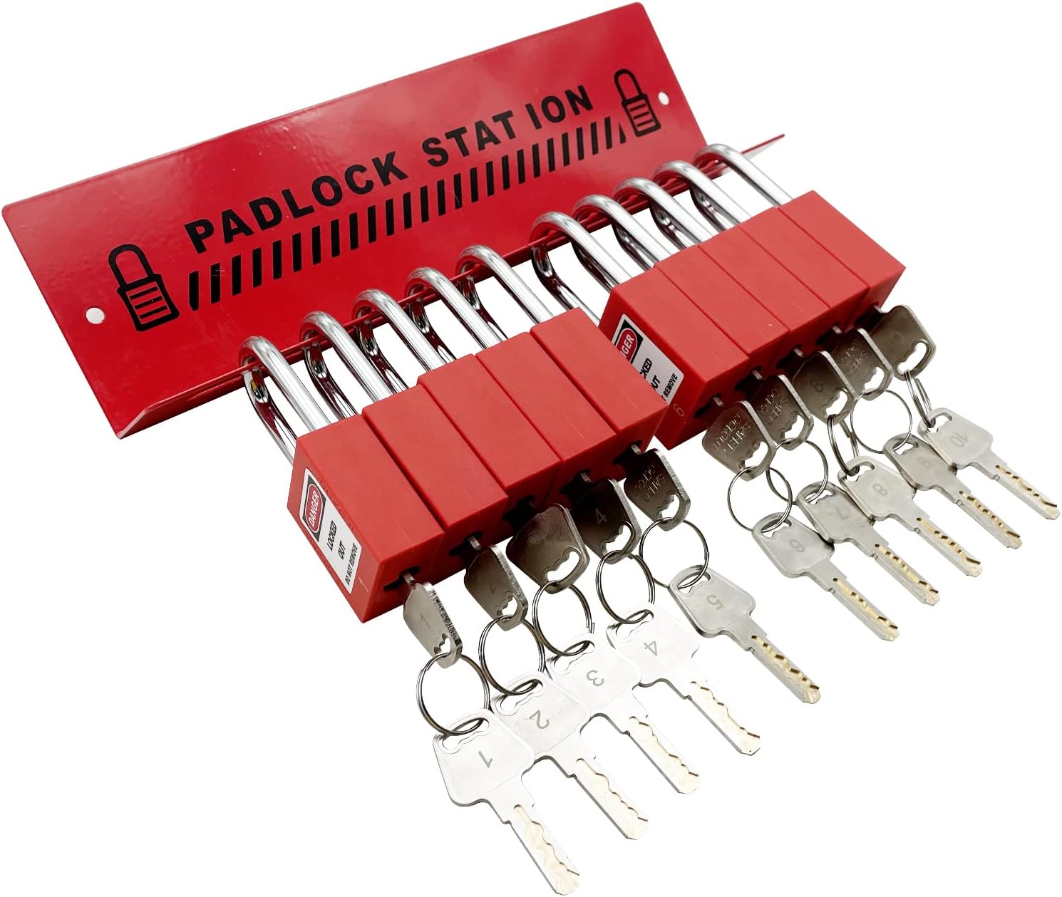 Lockout Tagout Station, Includes 10 Key Different Padlocks with Numbers, 2 Lockout Hasps, 20 Lockout Tags, 20 Nylon Cable Pack of 2