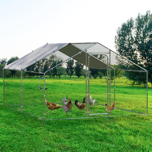 BOSSIN Metal Chicken Coop with Waterproof Cover, Poultry Cage Spire Shaped Coop, Walk-in and Heavy Duty Design