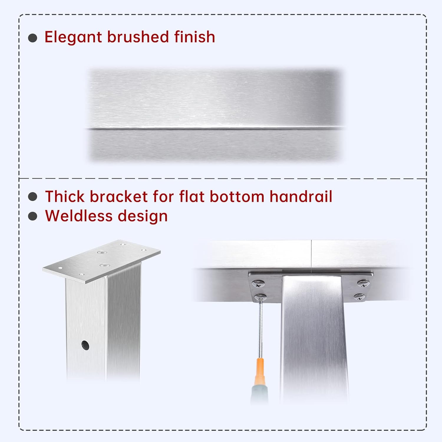 Muzata 4PACK Cable Railing Side Mounted Post Square Brushed 36''x2''x2'' Stainless Steel Pre-Drilled for Wood Concrete Surface Mount Level Deck