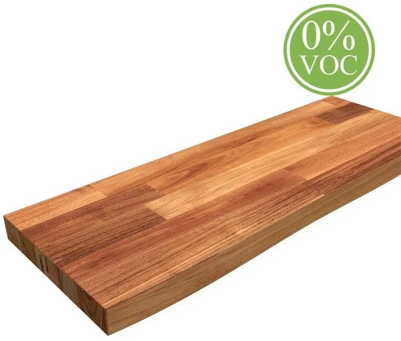 Interbuild Acacia 2 ft. L x 10 in. D x 1.5 in. T Butcher Block Countertop Floating Wall Shelf in Golden Teak Stain with Live Edg
