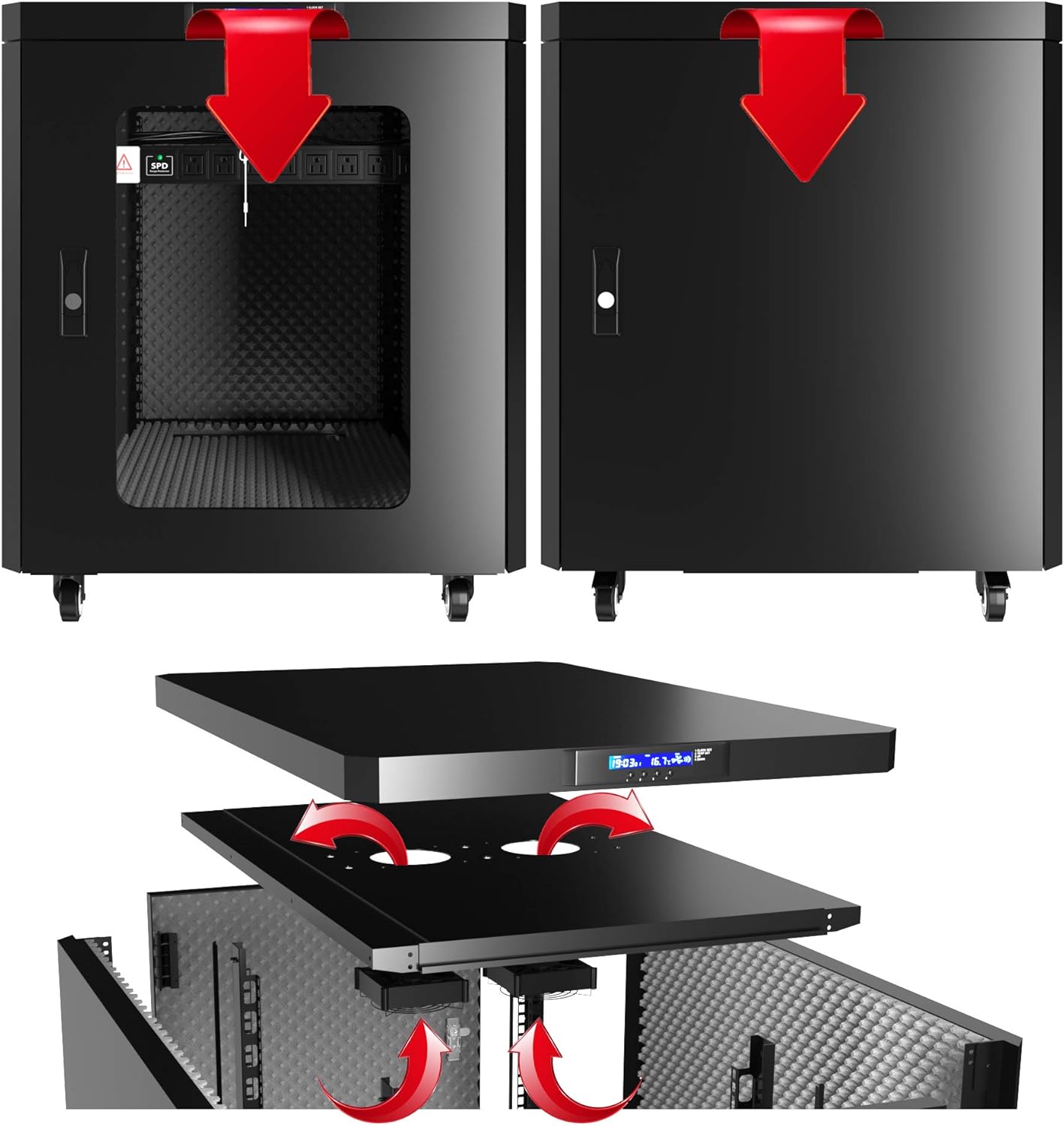 Sysracks 12U 35 inch Depth Soundproof Server Rack Cabinet Quiet Server Cabinet Enclosure Silent Acoustic Server Rack up to 36% Noise Reduction