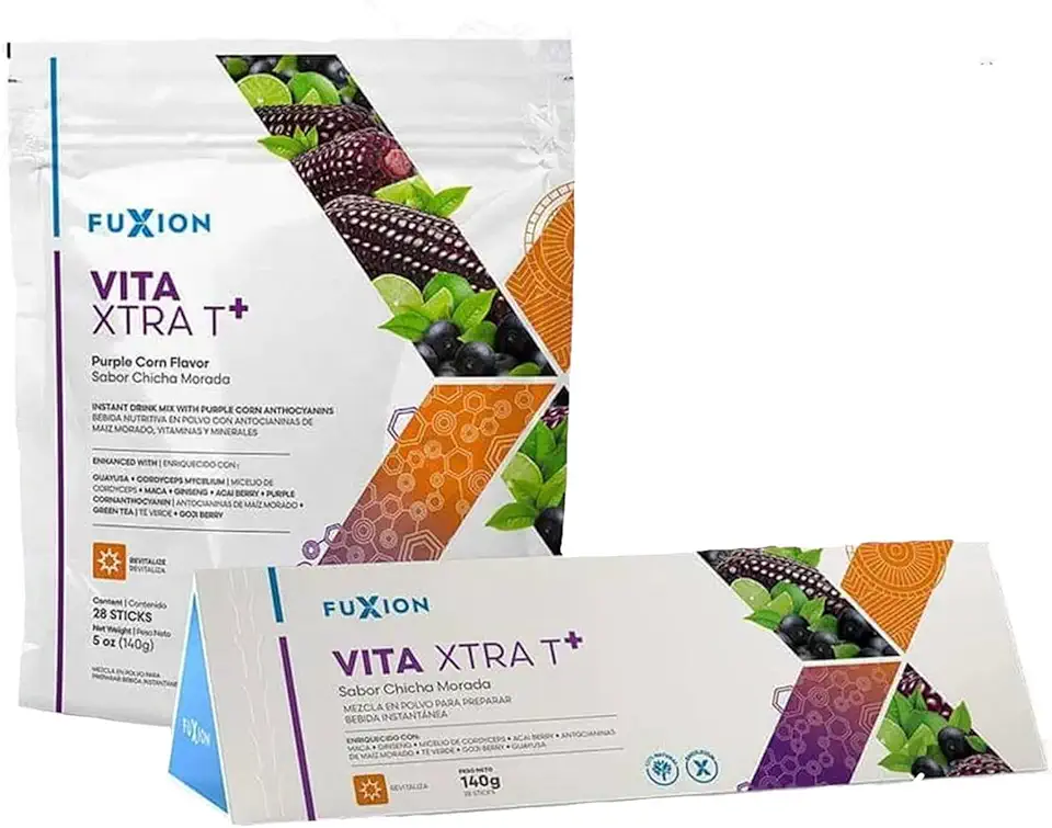 FloBaz FuXion Vita Xtra T+ - Fast Acting Energizing Tea - Energy Boost Powder with Maca Flour - Natural Vitality Support - 28 Sticks