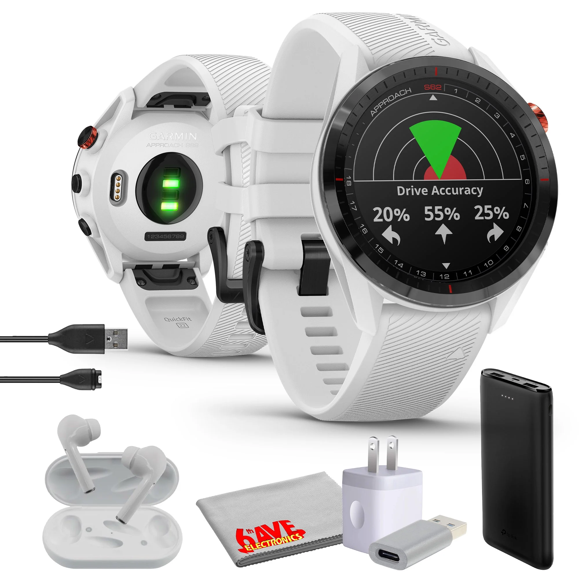 Garmin Approach S62, Premium GPS Golf Watch - White, Built-in Virtual Caddie, 1.3" Touchscreen Large Display and 41000 Preloaded Courses