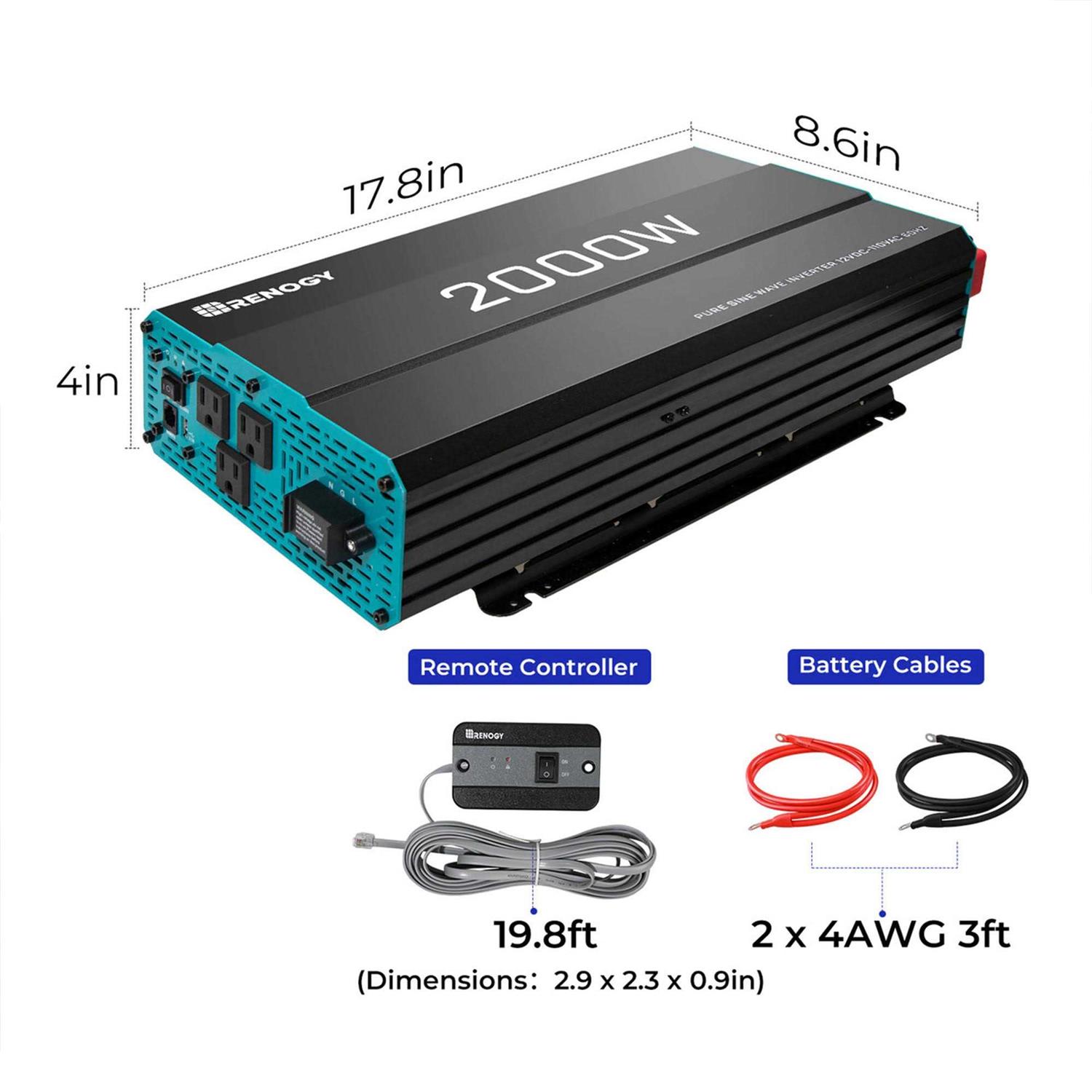 Renogy 2000W Pure Sine Wave Inverter 12V DC to 120V AC Converter for Home - Shop Hardware Tools Online Store