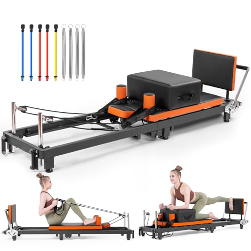 Pilates Reformer, Foldable Pilates Machine with Jump Board & Pilates Box (4 Springs & 5 Resistance Cords) for Home Gym Workout