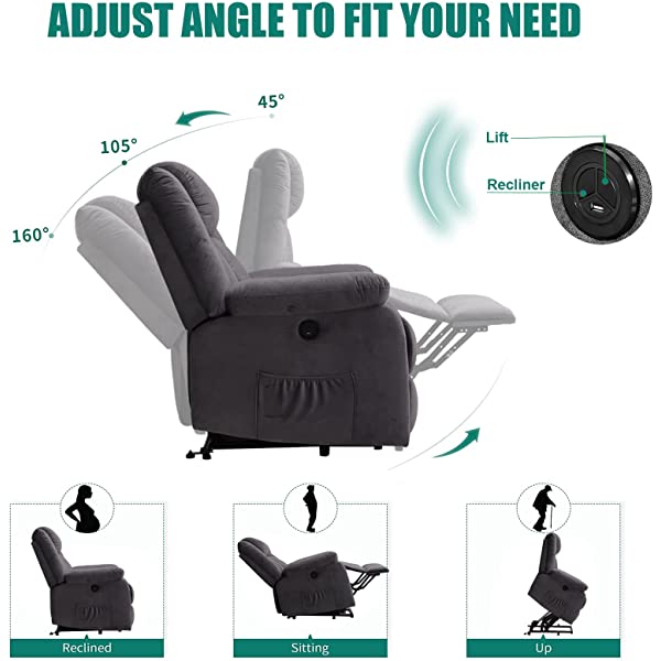 BINGTOO Power Lift Recliner Chair with Massage and Heat, Electric Fabric Vibration Massage Sofa for Elderly/Adult for Living Room