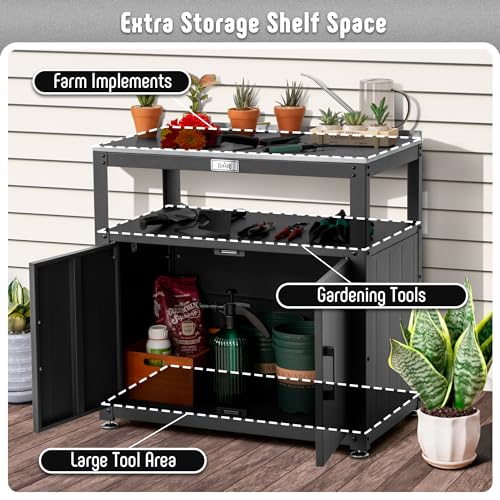 Garden Potting Bench with Storage Cabinet,Outdoor Gardening Table & Work Bench for Plants, Horticulture