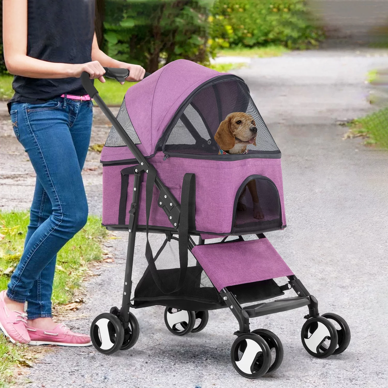YRLLENSDAN Pet Stroller Premium 3-in-1 Multifunction Dog Cat Jogger Stroller for Medium Small Dogs Cats Folding Lightweight Travel Stroller with