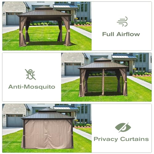 Domi 10' x 10' Hardtop Gazebo Outdoor Metal Gazebo with Galvanized Steel Double Roof Canopy, Curtains and Netting for Patio, Backyard, Deck