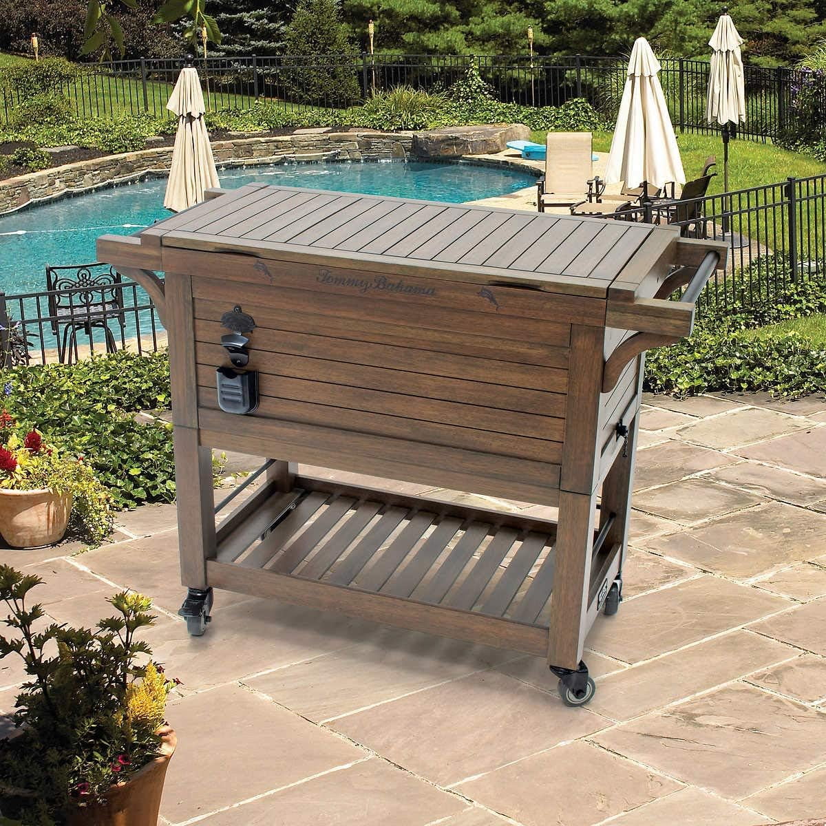 Tommy Bahama 100 Quart Rolling Wood Cooler - Radiant Selections