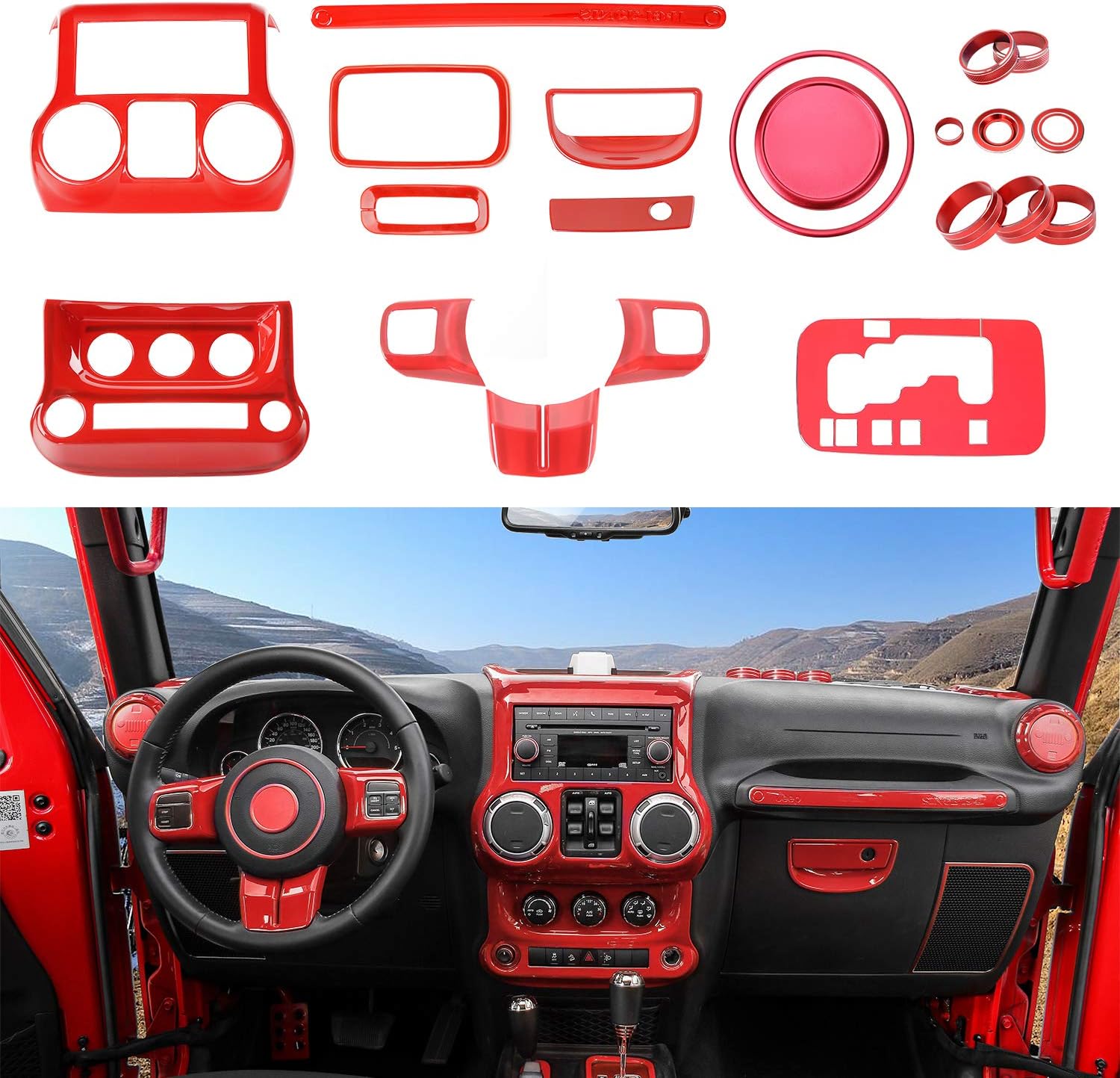 RT-TCZ Carbon Fiber Interior Decoration Trim Kit，Trim for Jeep Wrangler JK JKU 2011-2017 4 Door (10PCS)
