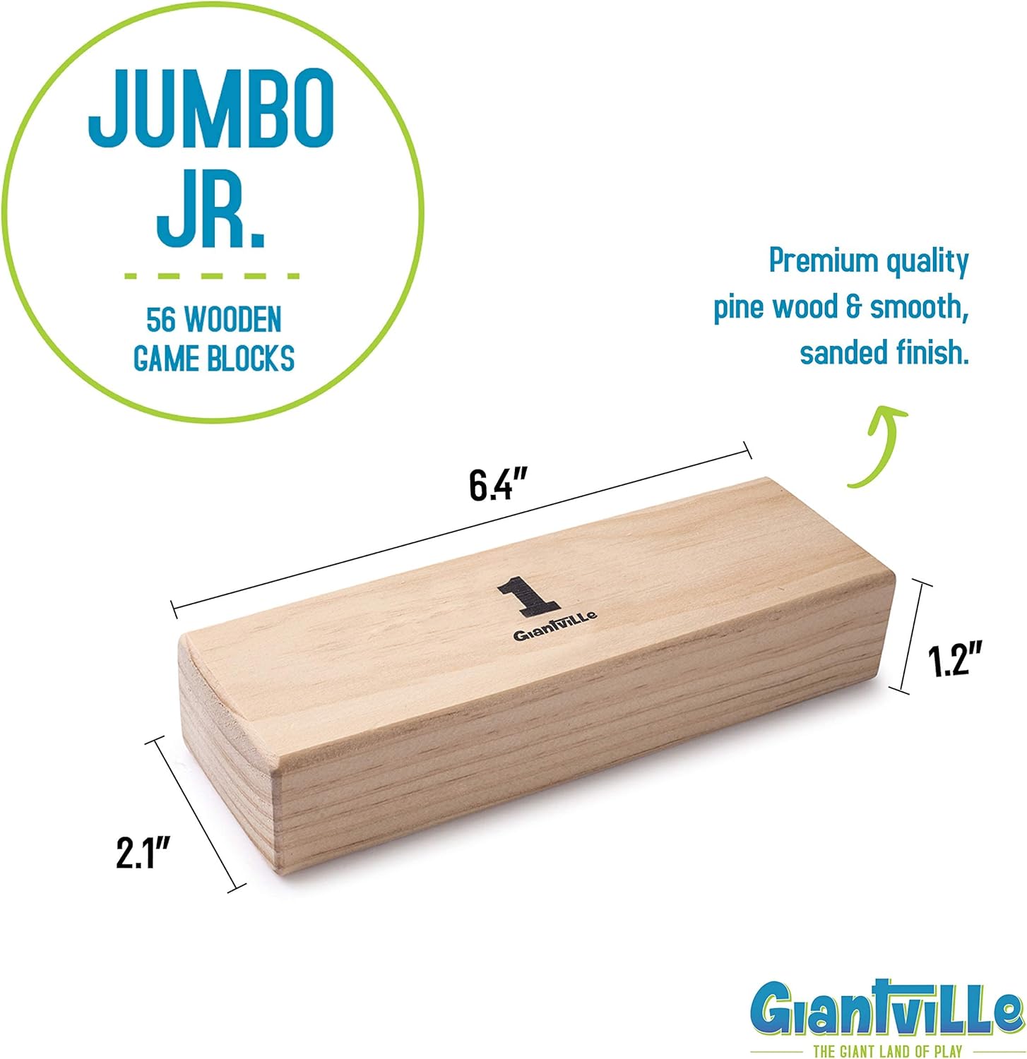Giant Tumbling Timber Toy - Jumbo JR. Wooden Blocks Floor Game for Kids and Adults, 56 Pieces, Premium Pine Wood, Carry Bag